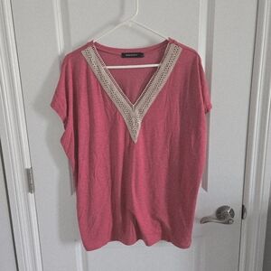 Pink Crochet V-Neck Shirt